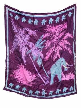 Vintage 30x30 Elephant Tropical Scarf Made in Japan Water Repellent Purple Pink